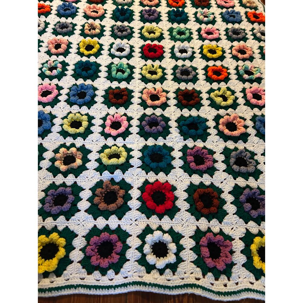 Boho Crochet Throw Blanket Vintage Granny Square Afghan Cottagecore multicolor - Picture 5 of 8